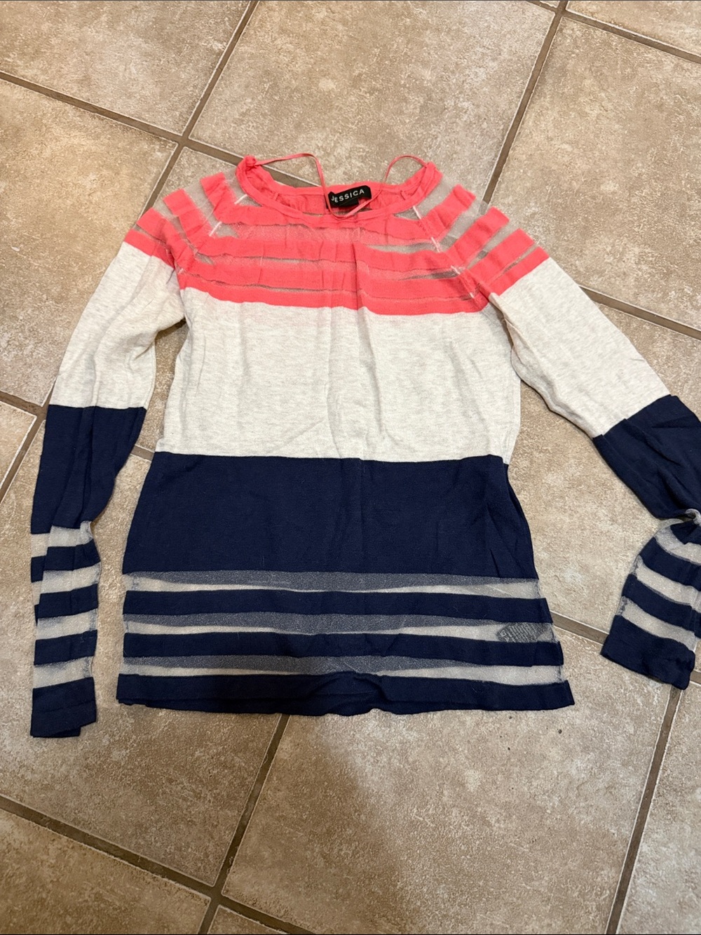 Jessica Coral, Navy & Cream Striped Scoop Neck Sweater